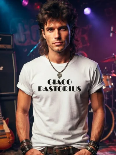 T-shirt Jaco Pastorius by FeikStor© in cotone di alta qualità con grafica dedicata a Giaco Pastorius