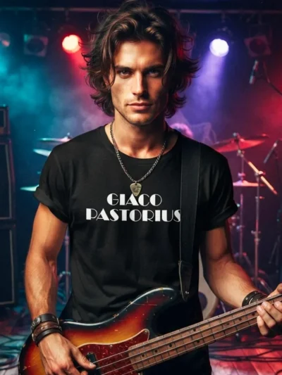 T-shirt Jaco Pastorius by FeikStor© in cotone di alta qualità con grafica dedicata a Giaco Pastorius