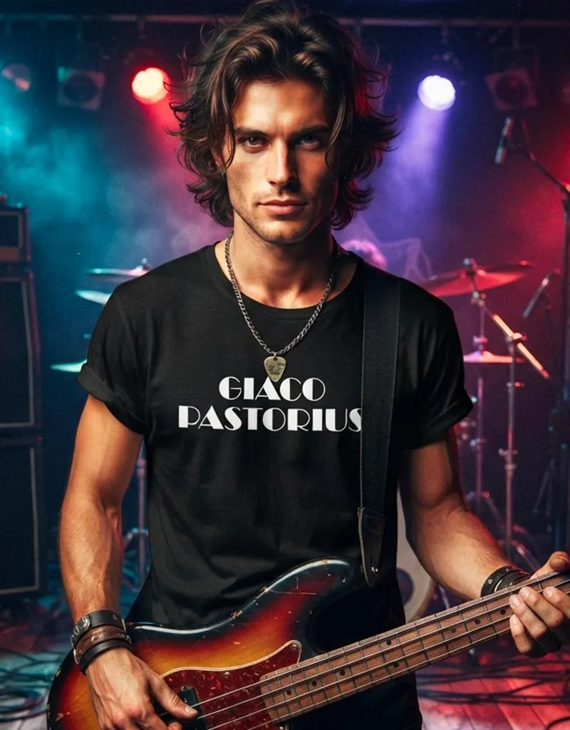T-shirt Jaco Pastorius by FeikStor© in cotone di alta qualità con grafica dedicata a Giaco Pastorius T-shirt Jaco Pastorius by FeikStor© in cotone di alta qualità con grafica dedicata a Giaco Pastorius
